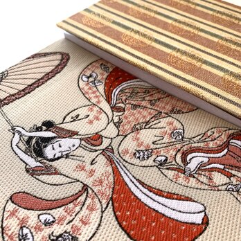 『清水舞台より飛ぶ美人〜四君子』　鈴木春信御朱印帳　額絵織物御朱印帳　B6サイズ　傘　浮世絵　美術織物　桐生織物のの画像