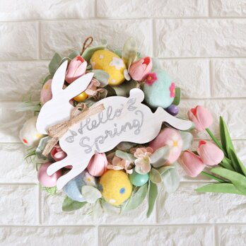 Hello Spring リース★ Easter Bunnies 28cmの画像