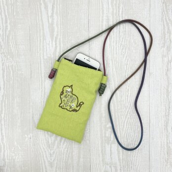 手刺繍スマホショルダー 花猫の画像