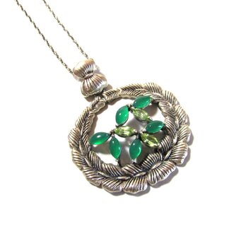 Vintage Silver Jade Flower Design Silver 925 Necklace