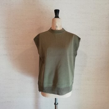 【限定色♡】冷感素材＆通気性◎コットン100％ギマ加工　モックネックノースリ(01042)　モスグリーンの画像