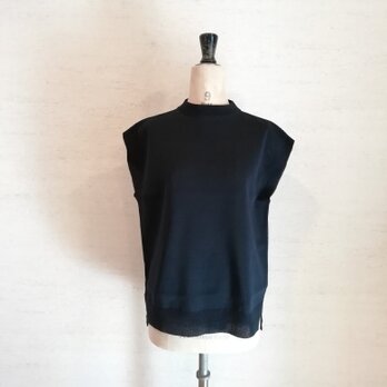 【限定色♡】冷感素材＆通気性◎コットン100％ギマ加工　モックネックノースリ(01042)　ダークネイビーの画像