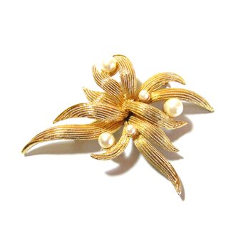80s ORENA PARIS Gold Tone Leaf Design Broochの画像