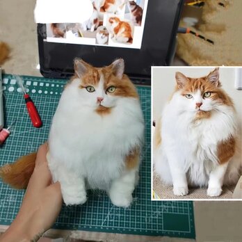 【受注作製】羊毛フェルト、うちの子、猫ぬいぐるみ、フェルト猫、ペットの肖像画、犬猫人形、トイプードル、ペットロス、うちのこ記念日の画像