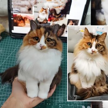 【受注作製】羊毛フェルト、うちの子、猫ぬいぐるみ、フェルト猫、ペットの肖像画、犬猫人形、トイプードル、ペットロス、うちのこ記念日の画像