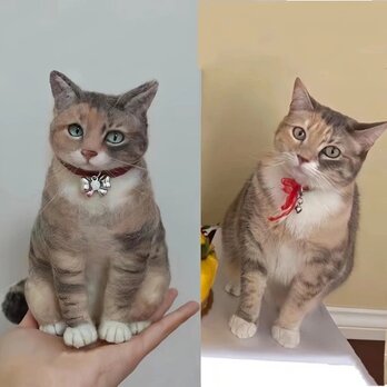 【受注作製】羊毛フェルト、うちの子、猫ぬいぐるみ、フェルト猫、ペットの肖像画、犬猫人形、トイプードル、ペットロス、うちのこ記念日の画像