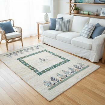 ペルシャ ギャッベ　リビング　ラグ　195x150cm　ベージュ　ベージュ　ザクロの木　RJ1144G