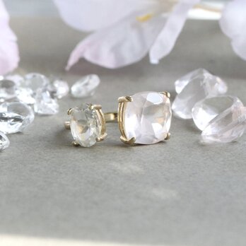 ほんのり桜色｜ローズクォーツ×クリスタル 2石フォークリング〈フリーサイズ〉ー Two stones ー