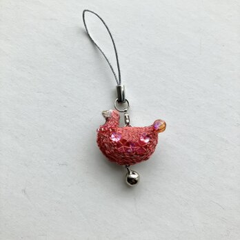 "rin rin"草木染め糸を使ったふっくらちいさな鳥刺繍ブローチ/お守りストラップの画像