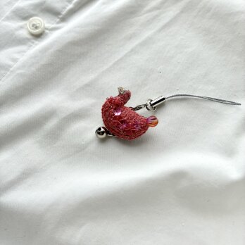 "rin rin"草木染め糸を使ったふっくらちいさな鳥刺繍ブローチ/お守りストラップの画像