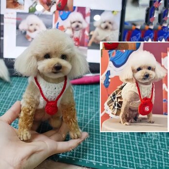 【受注作製】羊毛フェルト、うちの子、犬ぬいぐるみ、フェルト犬、ペットの肖像画、犬猫人形、トイプードル、ペットロス、うちのこ記念日の画像