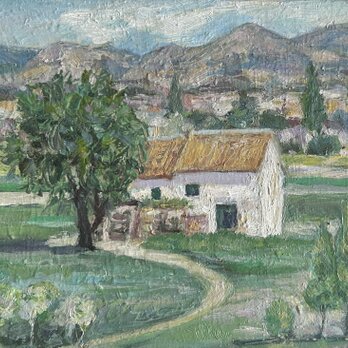 大きな木のある家(油絵0号、スペイン、アンダルシア、原画、風景画)の画像