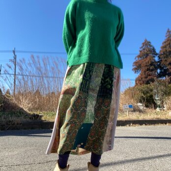 花緑　着物リメイク　パッチギャザースカートの画像
