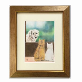 窓越しでこんにちは（パステル画　原画）の画像