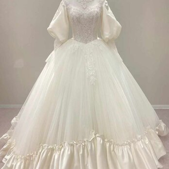 フランス風 ウェディングドレス 七分袖丈 プリンセスライン 绮丽な 披露宴/結婚式の画像