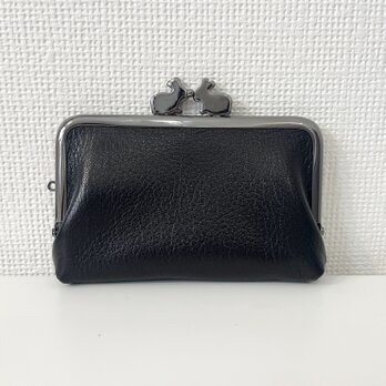 カードケースみたいな本革ミニミニがまぐち財布（黒うさぎさん口金）の画像