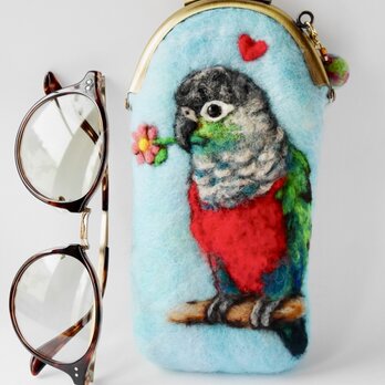 アカハラウロコインコの縦長羊毛フェルトがま口の画像