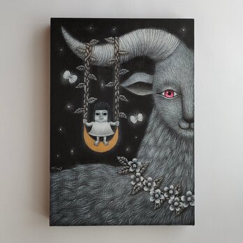 原画「月のブランコ」木製パネル SMの画像