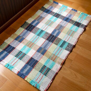 手織りのマット（ガラ紡の糸とスーピマ綿の糸）66cm×118cmの画像
