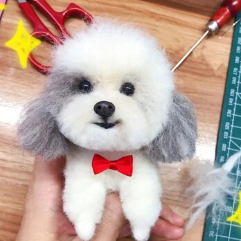 【受注作製】羊毛フェルト、うちの子、犬ぬいぐるみ、フェルト犬、ペットの肖像画、犬猫人形、トイプードル、ペットロス、うちのこ記念日の画像