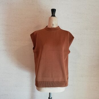 【限定色♡】冷感素材＆通気性◎コットン100％ギマ加工　モックネックノースリ(01042)　エビ茶の画像