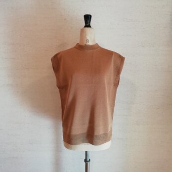 【限定色♡】冷感素材＆通気性◎コットン100％ギマ加工　モックネックノースリ(01042)　淡キャメルの画像
