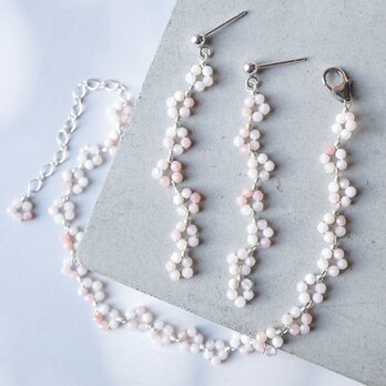 【３点セット】「桜の花冠」ピンクオパール 天然石 誕生石 春 ピアス イヤリング ブレスレット 金属アレルギー対応の画像