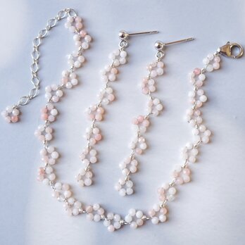 【３点セット】「桜の花冠」ピンクオパール 天然石 誕生石 春 ピアス イヤリング ブレスレット 金属アレルギー対応の画像
