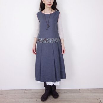 [予約販売] ヨーロッパチャコールリネンとジャパネスク切替プリーツワンピースの画像