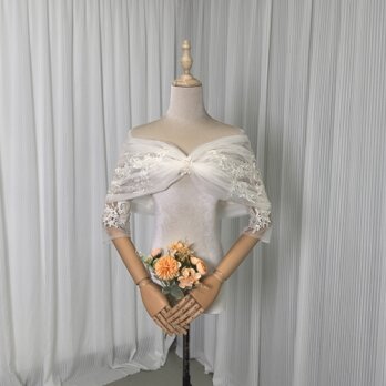 美品！取り外しオフショルダー アイボリー 七分袖丈 上品花レース 大人っぽい クラシカル 拳式の画像