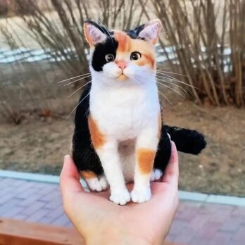 【受注作製】羊毛フェルト、うちの子、猫ぬいぐるみ、フェルト猫、ペットの肖像画、犬猫人形、トイプードル、ペットロス、うちのこ記念日の画像