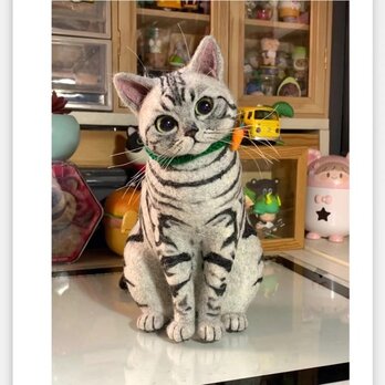 【受注作製】羊毛フェルト、うちの子、猫ぬいぐるみ、フェルト猫、ペットの肖像画、犬猫人形、トイプードル、ペットロス、うちのこ記念日の画像