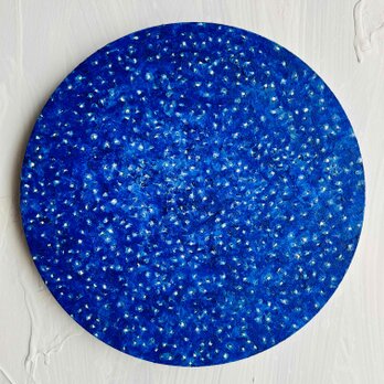 直径25㎝　コバルトブルーの星空　20252-5　油彩・原画・円形アートパネルの画像