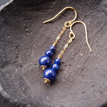 【K14gf／受注制作】Lapis lazuli × Chain Earrings／ラピスラズリ×チェーン ミニピアスの画像
