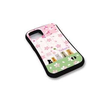 グリップケース iPhoneケース【ほのぼのにゃんこ（桜とだんご）】（名入れ可）の画像
