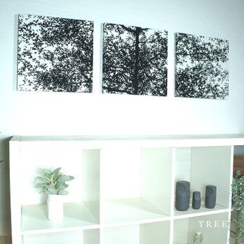 静かな木々のファブリックパネル ３枚セット 北欧 blackの画像