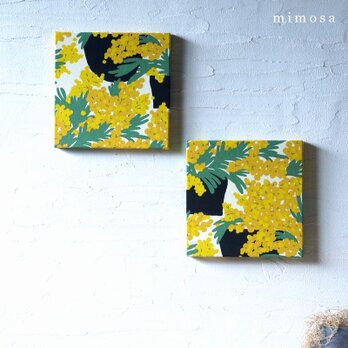 MIMOSA 春を呼ぶミモザ ファブリックパネル 20×20cm 2枚セット イエロー  小さいサイズの画像