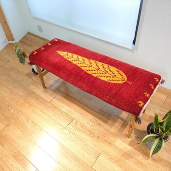 ペルシャ　ギャッベ　ミニランナー　細長いラグ　118x45㎝　茜色の夕焼け　大きな糸杉　ヤギ　羊　RJ14257の画像