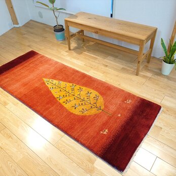 ペルシャ　ギャッベ　ランナー大　リビング　廊下敷　ラグ　195x74cm 茜色　ボルドーカラー　糸杉　RJ14853の画像