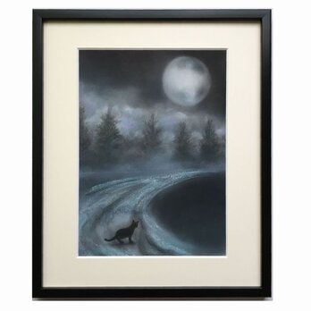 黒猫が横切ると、、、（パステル画・原画）４号　の画像