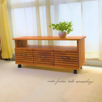 天然木 Low board Design drawer 楽々移動❣️の画像