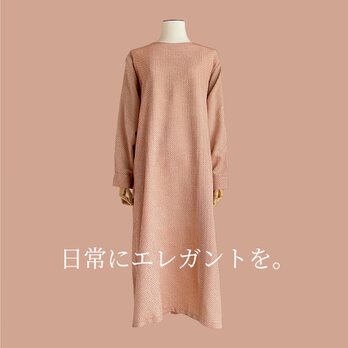 シンプル　ワンピース【送料込み】着物リメイク　オレンジの画像