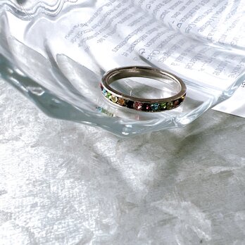 R388-ヴィンテージリング U.S.A. Silver Tone Multicolor Rhinestones Ringの画像