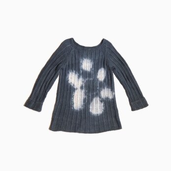 手染め絞りダークブルー、コットン手編みニット、チュニックT-shirts MOMOZONO originalの画像