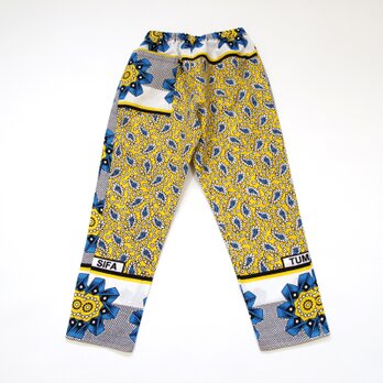 カンガのジョッパーズパンツ（ フラワー & ペイズリー イエロー × シアン ）アフリカ布パンツ カンガパンツの画像
