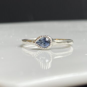 ブルーサファイア　しずく　0.39ct　ミル打ち　シルバーSV925リングの画像