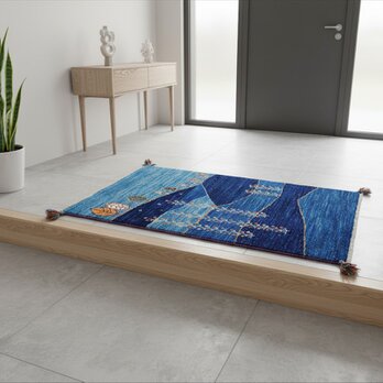 11/9迄iichi限定目玉】ペルシャ　ギャッベ　パルヴィーズ　コルクウール　カシュクリ　95x63cm　夜景　RJ5382