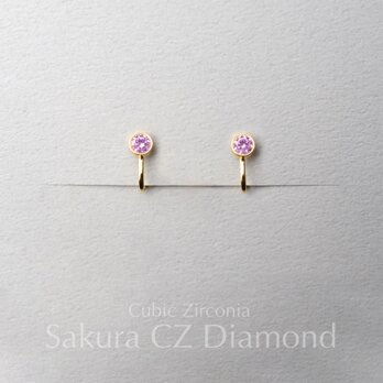 邪魔にならない！イヤリング 桜色CZダイヤ キュービックジルコニア サージカルステンレス 金属アレルギー 春の画像