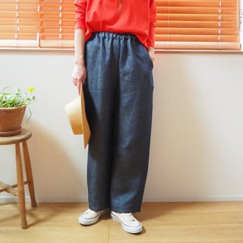 Vintage linen denim balloon pants / NAVYの画像