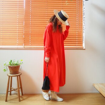 Cotton wide One piece / REDの画像